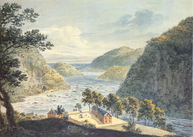 1807 landscape rendering by William Roberts entitled Junction of the Potomac and Shenandoah, Virginia, reproduced in The Virginia Landscape: A Cultural History, by James C. Kelly and William M. S. Rasmussen, p. 53 (Howell Press, Charlottesville, Virginia, 2000).
