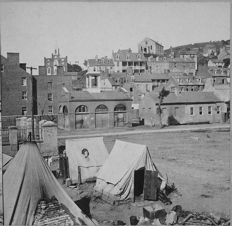 1865 photo of firehouse on Armory grounds