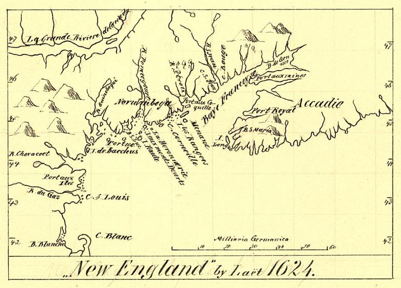 1624 Map of New England by Joannes de Laet