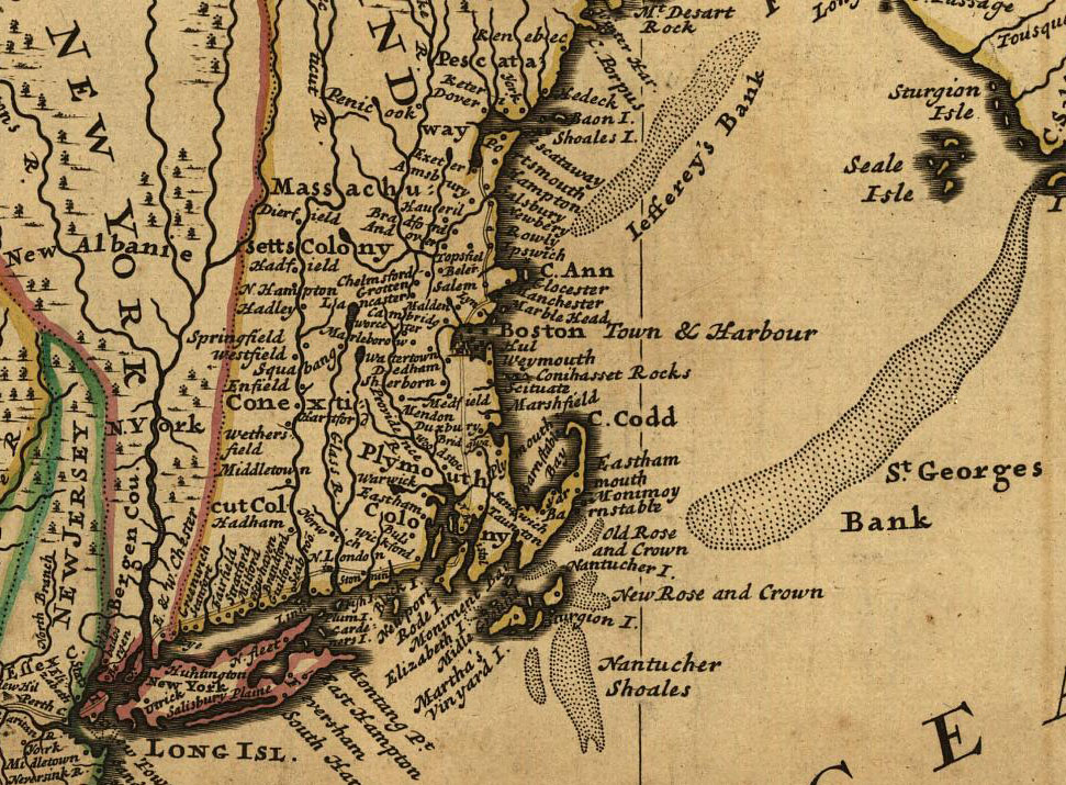 1732 Map of New England by T. Bowles