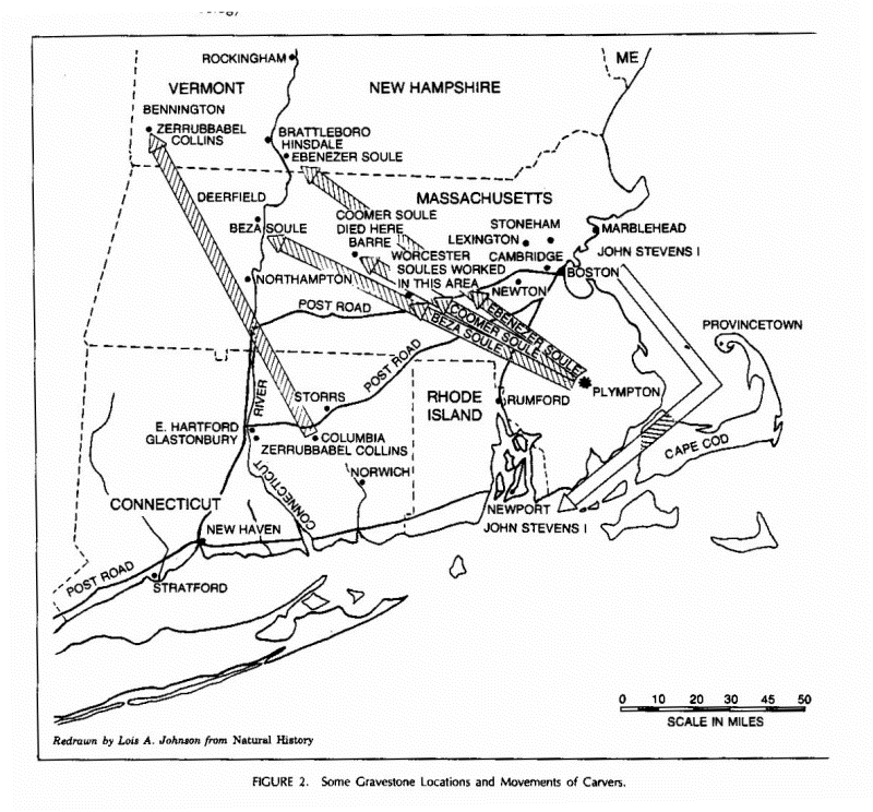 Some gravestone locations and movements of carvers