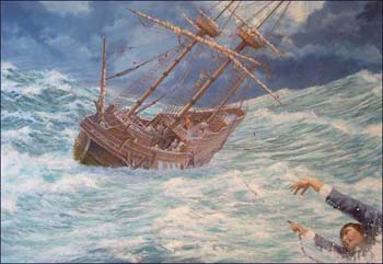 The rescue of John Howland during the voyage of the Mayflower, by Mike Haywood