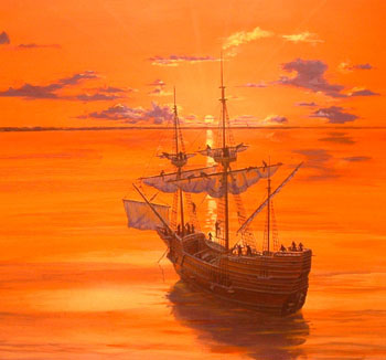 Mayflower at Dawn, Nov. 11, 1620, by artist Mike Haywood