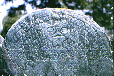 Plympton County gravestone depicted as Stone 2 in Figure 3 of study entitled Death's Head, Cherub, Urn and Willow