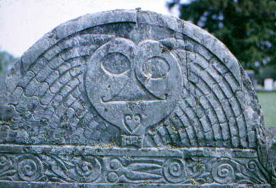 Plympton County gravestone depicted as Stone 3 in Figure 3 of study entitled Death's Head, Cherub, Urn and Willow