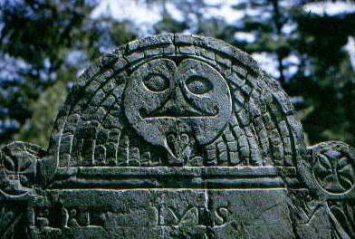 Plympton County gravestone depicted as Stone 5 in Figure 3 of study entitled Death's Head, Cherub, Urn and Willow
